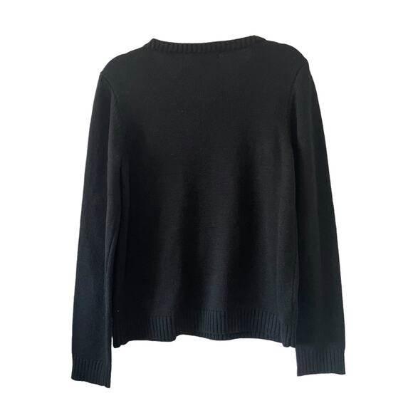 Karen Scott Christmas Sweater Size XL Black Santa Reindeer Lights - Picture 3 of 6